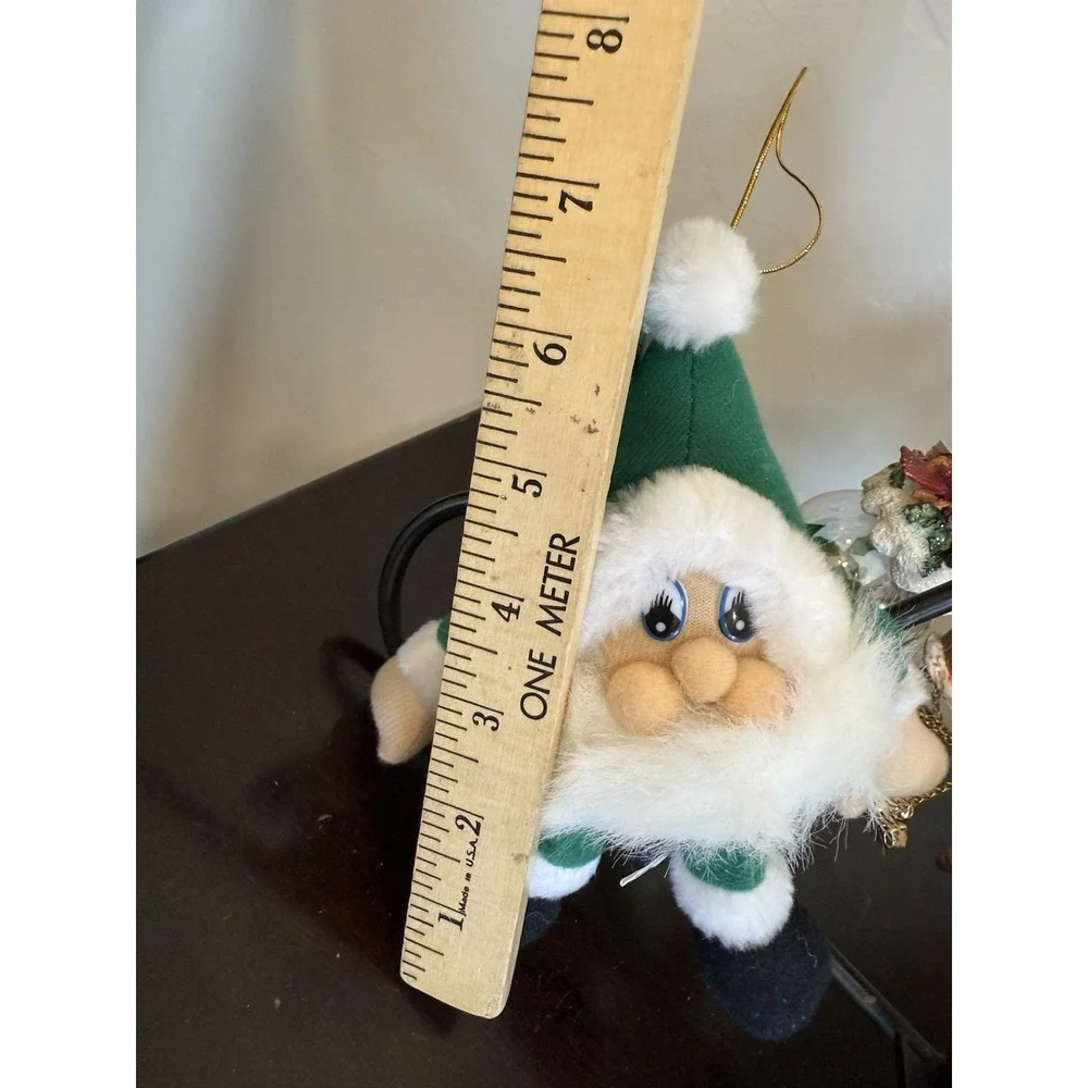 Lot of 5 Christmas Ornaments VTG Red Green Santa & Snowman Plush Music Box Clock